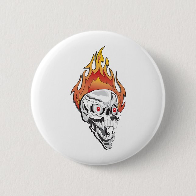 Flaming Skull 2 Inch Round Button (Front)