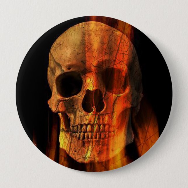 Flaming Skull 4 Inch Round Button (Front)
