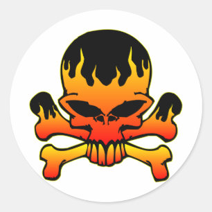 Flaming Skull and Crossbones Classic Round Sticker