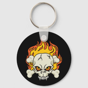 Flaming Skull and Crossbones Keychain