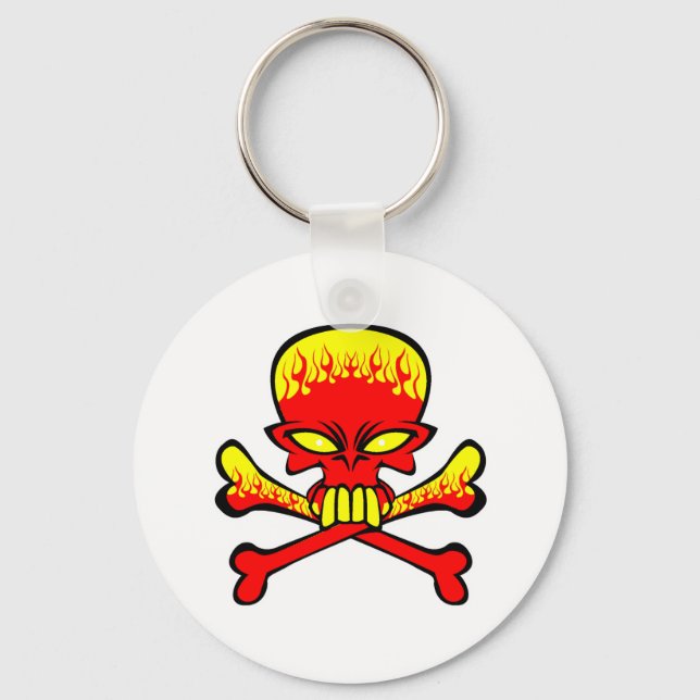 Flaming Skull and Crossbones Keychain (Front)