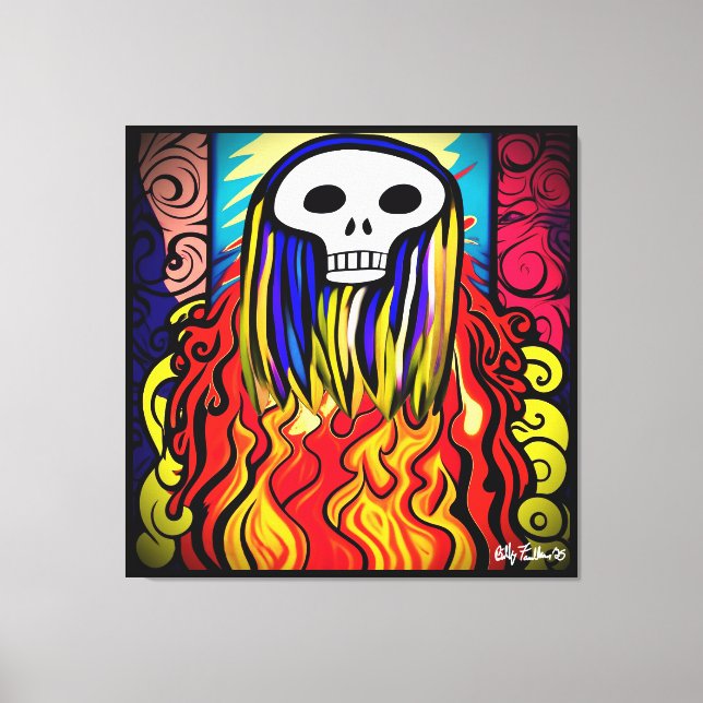 Flaming Skull Art Canvas Print (Front)