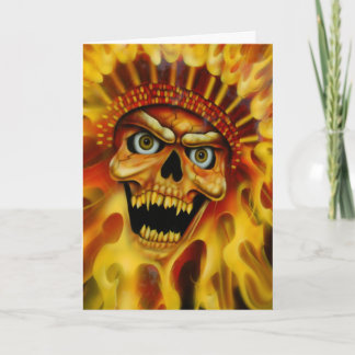 Flaming Skull Chief Birthday Card