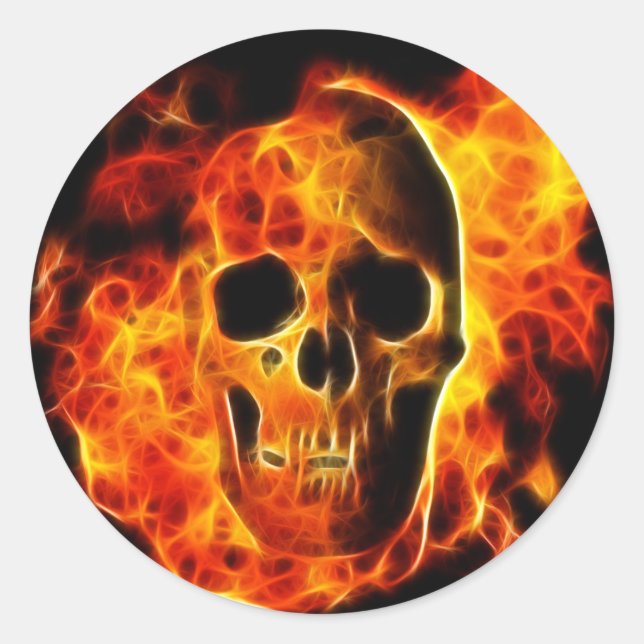 Flaming Skull Classic Round Sticker (Front)