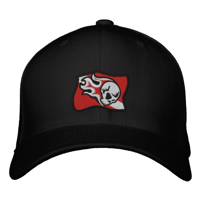 flaming skull dive flag embroidered hat (Front)