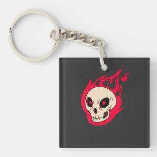 Flaming Skull Fire Design Keychain