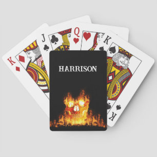 Flaming Skull Flames Fire Circle Monogram Playing Cards
