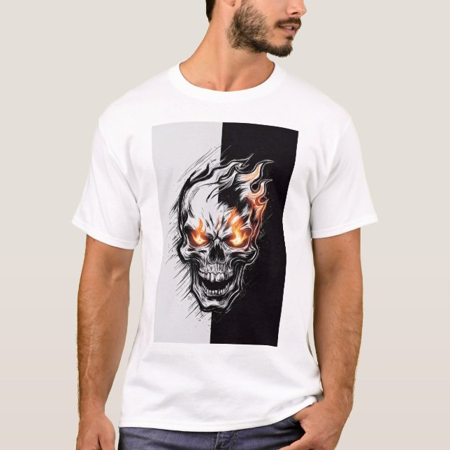 Flaming Skull - Gothic Design T-Shirt (Front)