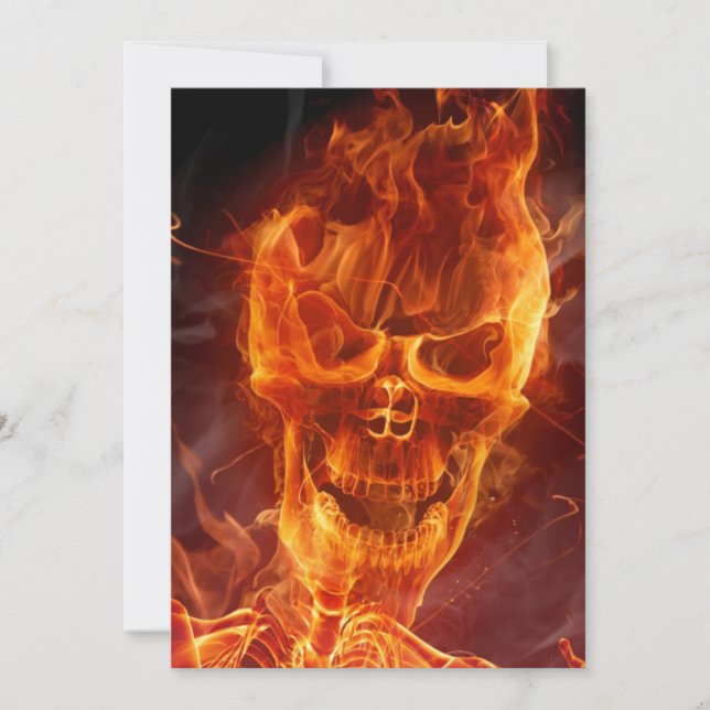 Flaming Skull Halloween Invitation w/Bloody Text (Front)