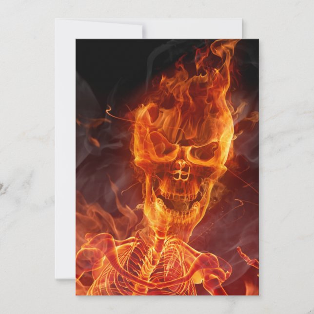 Flaming Skull Halloween Invite With Bloody Text (Front)