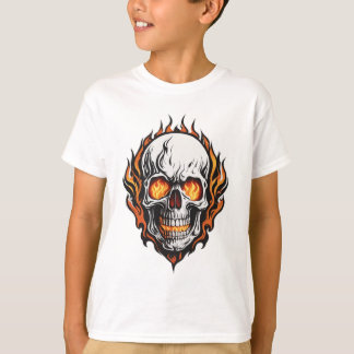 Flaming Skull Logo Kids’ Round T-Shirt Design