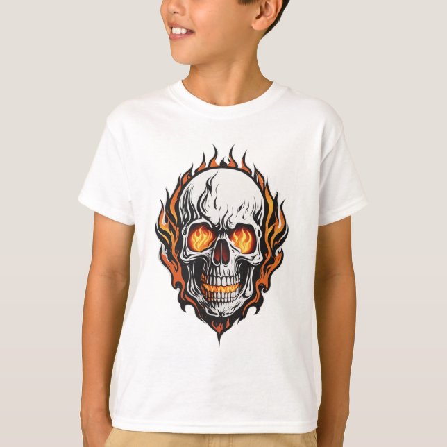 Flaming Skull Logo Kids’ Round T-Shirt Design (Front)