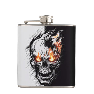 Flaming Skull - Metal Engraving Art #4 Hip Flask