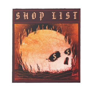Flaming Skull Shop List Notepad