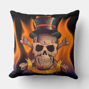 Flaming Skull Throw Pillow