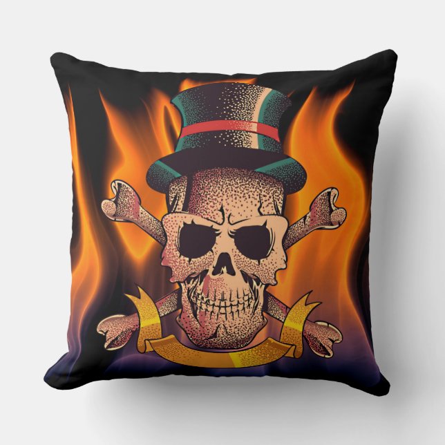 Flaming Skull Throw Pillow (Front)