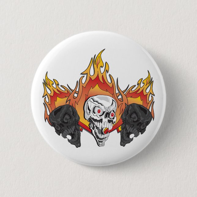 Flaming Skulls 2 Inch Round Button (Front)