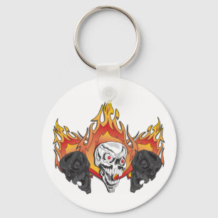 Flaming Skulls Keychain