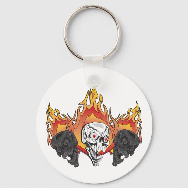 Flaming Skulls Keychain (Front)