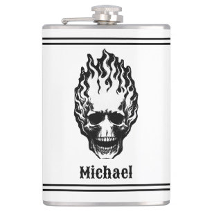 Flaming Skulls Personalized Hip Flask