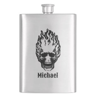 Flaming Skulls Personalized Hip Flask