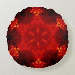 Flaming Snowflake Orange Gradient Kaleidoscope Round Pillow