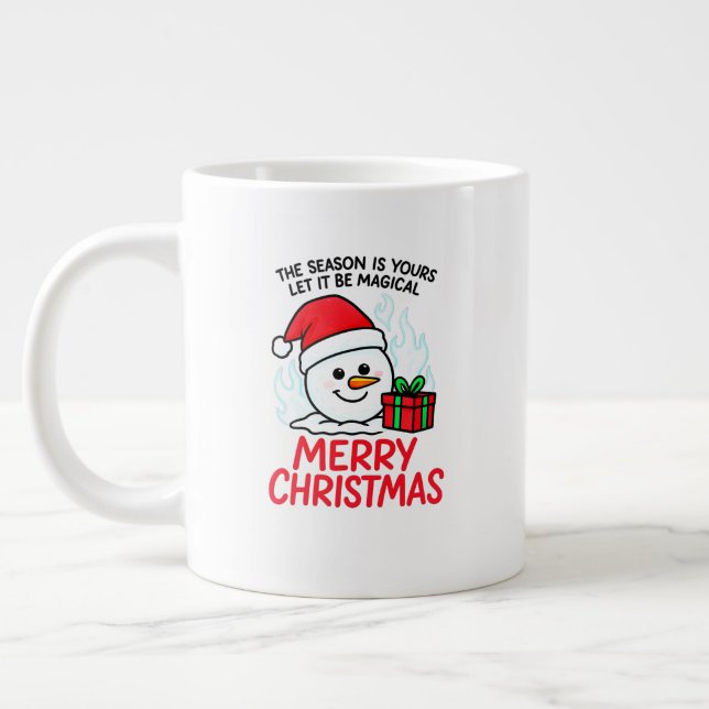 Flaming Snowman Jumbo Christmas Extra Holiday gift Large Coffee Mug (Left)