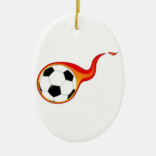 Flaming Soccer Ball Ceramic Ornament
