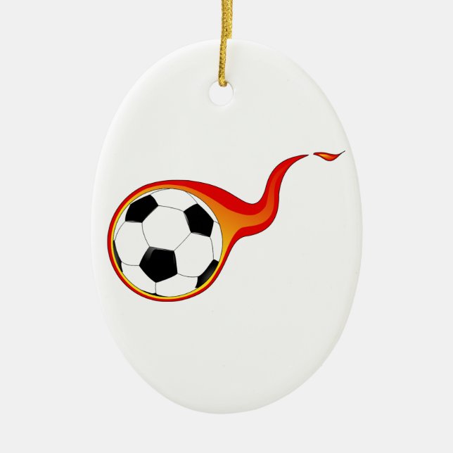 Flaming Soccer Ball Ceramic Ornament (Front)