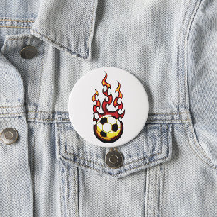 Flaming Soccer Ball Hot Fire Sports 3 Inch Round Button