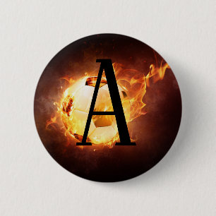 Flaming Soccer Ball Monogram Football 2 Inch Round Button