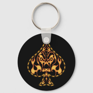 Flaming Spade Skull Keychain