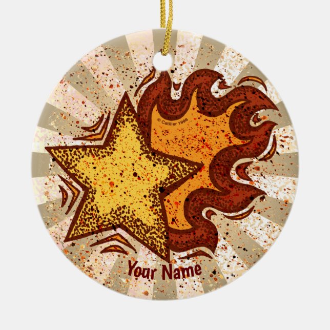 Flaming Star  Ceramic Ornament (Front)