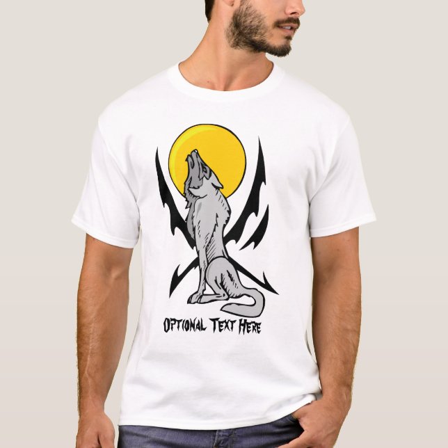 Flaming Tattoo Style Howling Wolf T-Shirt (Front)
