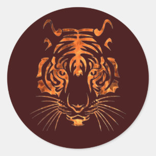 Flaming tiger classic round sticker