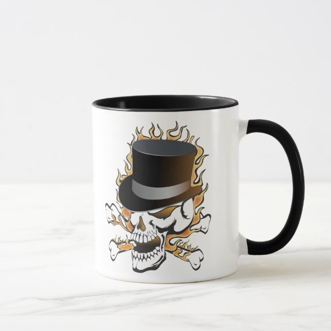 Flaming Top Hat Skull Mug (Right)