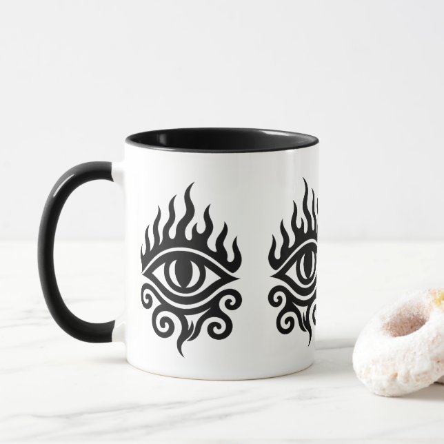 Flaming Tribal Eye – Power and Vision Tattoo Tee Mug (With Donut)