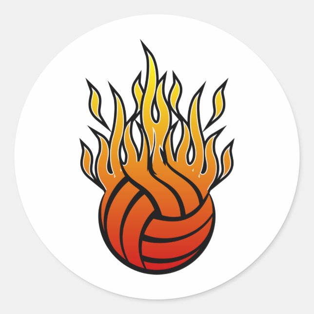 Flaming Volleyball Classic Round Sticker (Front)