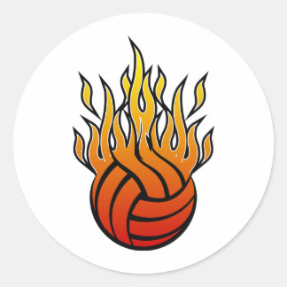 Flaming Volleyball Classic Round Sticker
