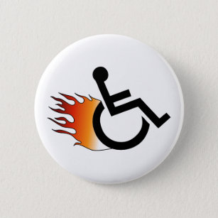 Flaming Wheelchair 2 Inch Round Button