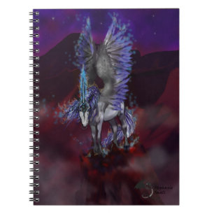 Flaming Winged Blue and White Unicorn Notebook