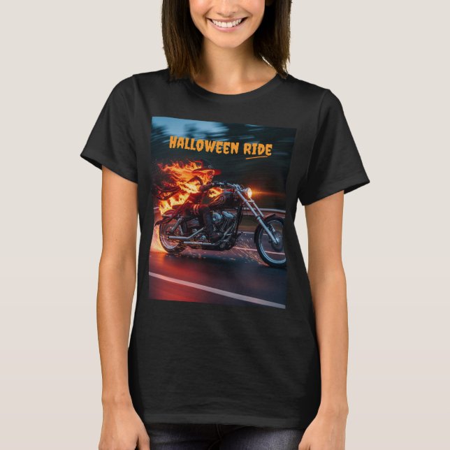 Flaming Witch On Motorcycle T-Shirt (Front)