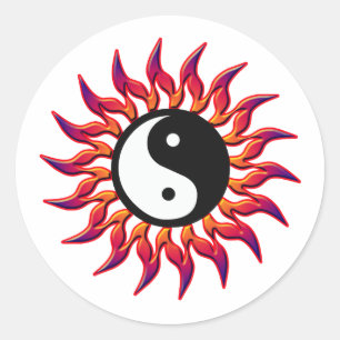 Flaming Yin Yang Sun Classic Round Sticker