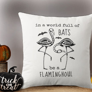 Flaminghoul Skeleton Flamingo Halloween Throw Pillow
