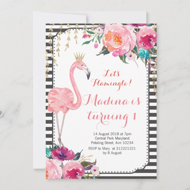 Flamingle Anniversaire Invitation Aquarelle (Devant)
