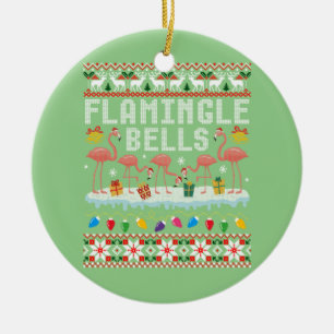 Flamingle Bells Pink Flamingo Christmas Ugly Xmas Ceramic Ornament