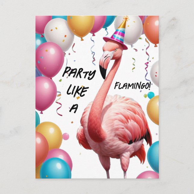 Flamingle & Feast – Funny Flamingo Birthday Surpri Postcard (Front)
