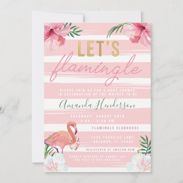 Flamingle Flamant rose Invitation (Devant)