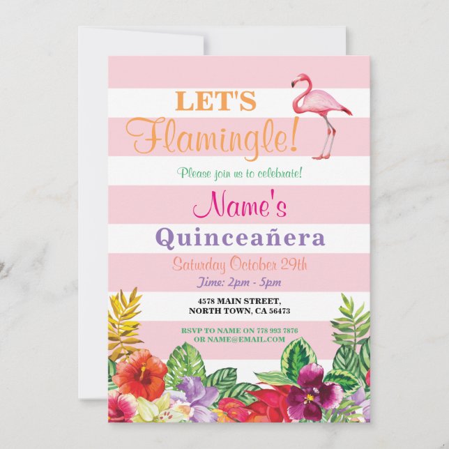 Flamingle Flamant rose Quinceanera Invitation du p (Devant)