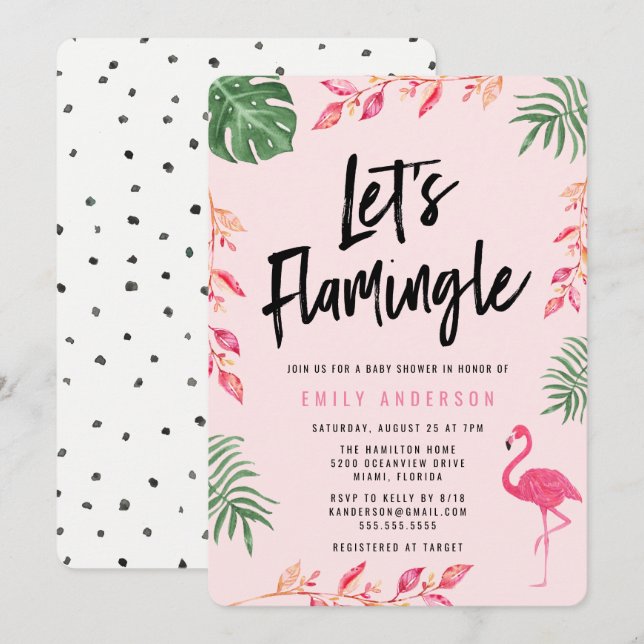 Flamingle | Invitation Baby shower (Devant / Derrière)